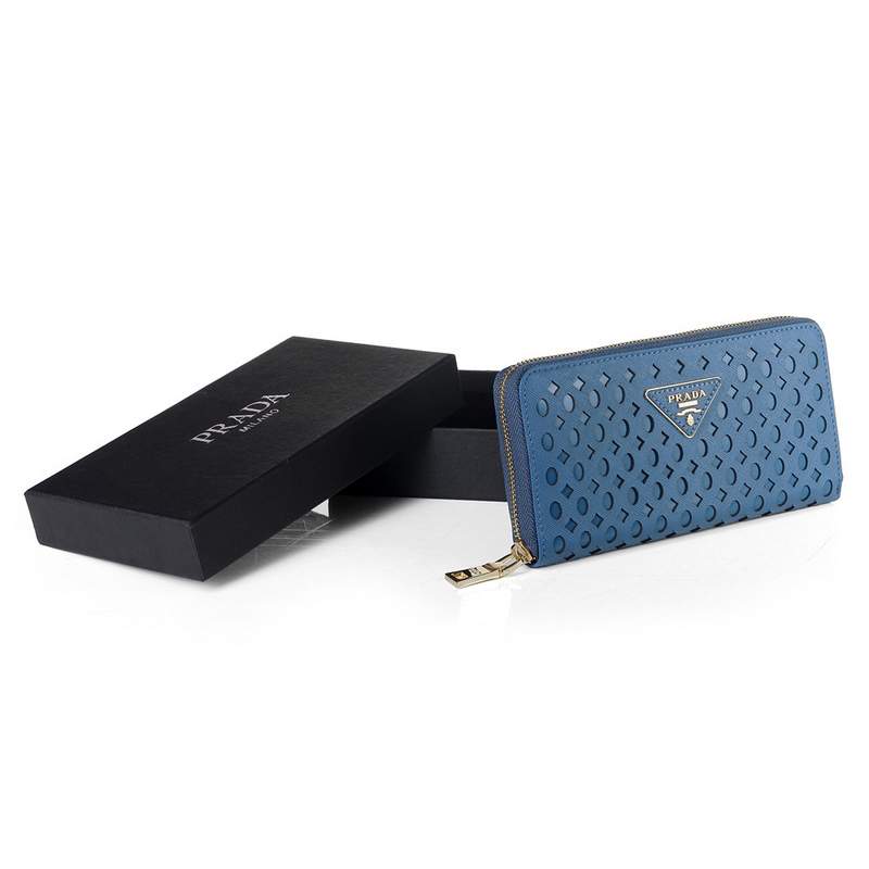 Knockoff Prada Real Leather Wallet 1140 blue